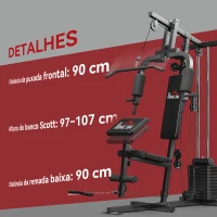 HOMCOM Máquina de Musculação com Pesos Ajustáveis de 65 kg Imprensa de Peito e Pernas Polia 135x103x210 cm Preto(m-7)