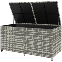 Outsunny Baúl de jardín de resina trenzada, baúl de almacenamiento exterior 650 L impermeable con forro con cremallera(m-8)