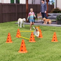 PawHut Conjunto Agility para Cães 3 peças Equipamento de Agility para Treino Conjunto de Obstáculos com 6 cones 3 obstáculos Bolsa de Transporte(m-2)