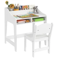 AIYAPLAY Conjunto mesa e cadeira infantil 3 a 8 anos com compartimentos e prateleiras abertas, branco(m-7)