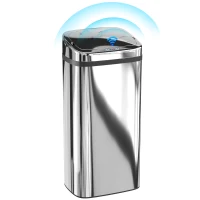 HOMCOM Contentor de Lixo de 40L com Sensor para Abertura e Fecho Automático, 33x25x70 cm, Prateado(m-6)