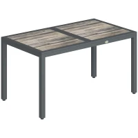 Outsunny Mesa de jardín para 4 a 6 personas, mesa de comedor exterior con tablero efecto madera, 140 x 80 x 72 cm, gris oscuro(m-1)
