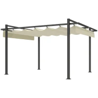 Outsunny 3 x 4m Aluminium Pergola, with Retractable Roof - Grey/Khaki(m-10)