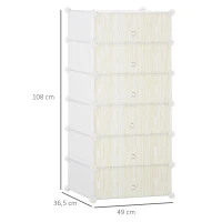 HOMCOM Sapateira modular, móvel de arrumação com 6 cubos empilháveis em plástico, 49 x 36,5 x 108 cm branco(m-3)