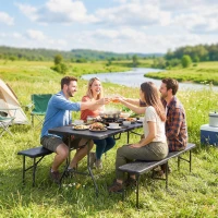 Outsunny Conjunto de mesa plegable y bancos de picnic 180 cm con asas de transporte, negro(m-5)