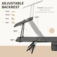 Outsunny Zestaw 2 składanych leżaków ogrodowych z 5-stopniową regulacją oparcia i daszkiem przeciwsłonecznym, w kolorze ciemnoszarym(m-4)
