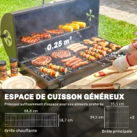 Outsunny Barbecue Charbon de Bois Chariot Grill de Jardin avec Couvercle Fumoir Tablette Pliable en Bois 109 x 71 x 98 cm Noir(m-6)