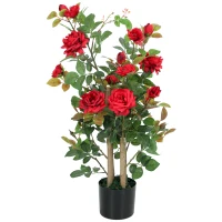 HOMCOM 90cm Artificial Rose Tree, Decorative Fake Plant with 344 Silk Leaves 17 Flowers for Outdoor Indoor Decor, Red(m-1)