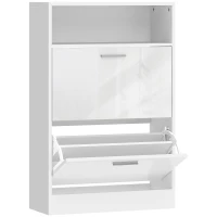 HOMCOM Zapatero 8 pares, armario para zapatos, 2 cajones abatibles, estantes regulables y compartimento, blanco(m-1)