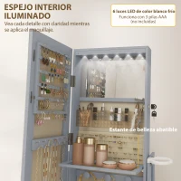 HOMCOM Espejo Joyero con Luces LED Armario Joyero con Espejo Entero Giratorio de 360° Cajón Cerradura Gris Claro(m-5)