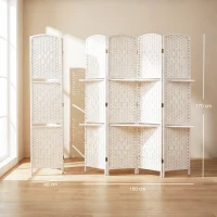 HOMCOM Biombo separador de ambientes 4 paneles 160 x170 cm con 2 estanterías, plegable, de madera(m-3)