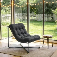 Outsunny Sillón lounge exterior Sillón ergonómico de jardín con cojín agradable para la piel Asiento ancho Armazón de acero Gris oscuro(m-4)