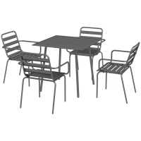 Outsunny Salon de jardin ensemble salle à manger de jardin 5 pièces avec 1 table et 4 chaises empilables en acier gris(m-12)