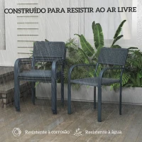 Outsunny Conjunto de 4 Cadeiras de Jardim Empilháveis com Apoios de Braços Encosto e Estrutura de Aço 55x60x83 cm Cinzento Escuro(m-5)