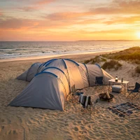 Outsunny 6-9 Man Large Tunnel Tent with 3 Bedrooms, Living Area and Porch, Stand-up Camping Tent, Portable with Bag, Light Grey(m-9)