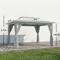 Outsunny 3 x 4 m Outdoor Garden Gazebo with Netting and Curtains, UPF50+ Patio Gazebo Permanent Pavilion Canopy, Dark Grey(m-3)