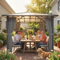 Outsunny Tuinpaviljoen ca. 3 x 3 m metaal paviljoen met 6 mm polycarbonaat dak 4 zijden, UV50+ donkergrijs(m-8)