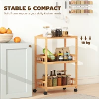 HOMCOM Kitchen Cart Trolley with 3 Tiers, Serving Cart with Storage Rolling Kitchen Shelf, for Kitchen Bathroom Office Natural Wood(m-4)