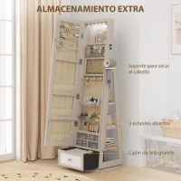 HOMCOM Espejo Joyero con Luces LED Armario Joyero con Espejo Entero Giratorio de 360° Cajón Cerradura Natural(m-7)