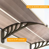 Outsunny Marquesina Exterior para Puertas y Ventanas 303x96x27 cm con Regleta de Aleación de Aluminio PP Policarbonato Marrón(m-8)