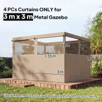 Outsunny 4 Pack Replacement Gazebo Curtains Privacy Panel for Most 3 x 3 m Gazebo, Outdoor Shelter Sidewalls, Khaki(m-3)