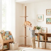 PawHut Arbre à chat poteau à griffer hauteur réglable dim. 43L x 27I x 228-260H cm 4 niveaux d'activités marron(m-10)