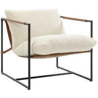 HOMCOM Poltrona de sala, poltrona de apoio estofada em tecido bouclê, assento amplo e estrutura em aço, 77x91x80cm, creme(m-8)