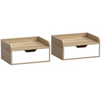 HOMCOM Lote de 2 mesitas de noche murales, mesas de noche con cajón y repisa con bordes elevados, 40x30x19,5cm, madera natural(m-1)