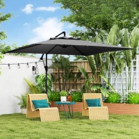 Outsunny Parasol descentrado cuadrado 3 x 3 m con manivela, base cruzada, parasol inclinable rotación a 360° lona 180 g/m² gris oscuro(m-2)