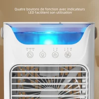 HOMCOM Ventilador de mesa con luz RGB, ventilador de escritorio con cabeza orientable, 3 velocidades, depósito de agua, blanco(m-5)