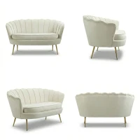 Homcom Canapea Vintage 130×77×77 cm – 2 Locuri, Catifea Crem, Stil Chic(m-11)