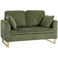 HOMCOM 2 Seater Sofa, 140 cm Loveseat Sofa with Spring Cushions, Metal Legs, 2 Pillows, Dark Green(m-11)