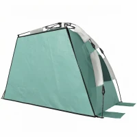 Outsunny 2-3 Person Pop Up Beach Tent, UPF15+ Sun Shelter with Extended Floor, Sandbags, Mesh Windows and Carry Bag, Green(m-11)