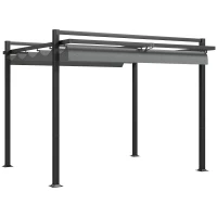 Outsunny 3 x 3(m) Retractable Pergola, Garden Gazebo Shelter with Aluminium Frame, for Grill, Patio, Deck, Dark Grey(m-10)