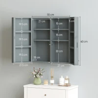 kleankin Medicine cabinet, lockable medicine cabinet with 2 doors and 6 shelves, Charcoal gray(m-3)