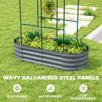 Outsunny Galvanised Raised Garden Bed with Arched Trellis, 4 x 2 x 4.6ft Metal Raised Bed for Garden with Open Bottom, Dark Grey(m-6)