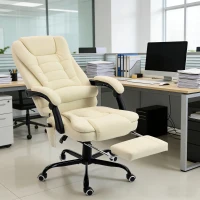 Vinsetto Cadeira de escritório com massagem, cadeira de escritório com altura ajustável, encosto reclinável e telecomando com fio, bege(m-6)