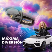 AIYAPLAY Coche Eléctrico para Niños de +3 Años con licencia Lamborghini Batería 12V Mando a Distancia 2,4 G Motor Doble Blanco(m-8)