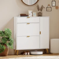 HOMCOM Mueble para 12 pares de zapatos, armario para zapatos, 2 cajones abatibles, 4 compartimentos, 99,4x23,8x106,6cm, blanco(m-6)