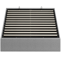 HOMCOM Cama com baú 140 x 190 cm, estrutura de cama de casal estofada, somier com ripas de madeira, arrumação oculta, sem ruído, cinza