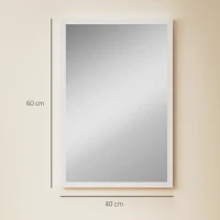 HOMCOM Espelho de parede retangular 60 x 40 cm, moldura em madeira branca, ideal para casa de banho, sala ou quarto(m-3)