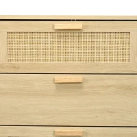 HOMCOM Comodă cu 6 sertare stil boho pentru dormitor și hol, din lemn și ratan, 110x40x69 cm, stejar(m-9)