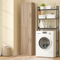 HOMCOM Móvel de banheiro coluna com 2 portas e 4 prateleiras ajustáveis, 40 x 35 x 180 cm, madeira natural(m-5)