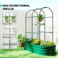 Outsunny Galvanised Raised Garden Bed with Arched Trellis, 4 x 2 x 4.6ft Metal Raised Bed for Garden with Open Bottom, Green(m-5)