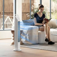 HOMCOM Turmventilator mit Fernbedienung, 7,5-Stunden-Timer, leiser Ventilator für Schlafzimmer, Weiß(m-9)