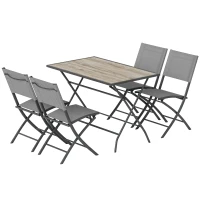 Outsunny Tuinmeubelset Inklapbaar Eetset 5-delig Tafel met 4 Ademende Stoelen Houtlook Ruimtebesparend(m-10)