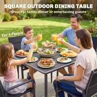 Outsunny Garden Dining Table for 4, 85 cm Square Outdoor Table with Umbrella Hole, Faux Wood Top, Metal Legs, Dark Grey(m-4)