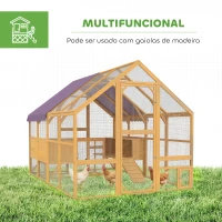 PawHut Galinheiro em madeira com área livre, fecho de segurança, porta, 4 caixas de ninho, para 8-12 galinhas, aprox. 2,8 x 1,8 x 1,9 m, Amarelo(m-10)