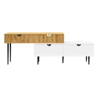 Meuble TV à longueur réglable, design modulaire en 2 parties, 130-220x30x63,4 cm, Couleur naturelle(m-2)