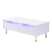 Tavolino da salotto con 2 cassetti e illuminazione LED, 110x50x40 cm, Bianco(m-10)
